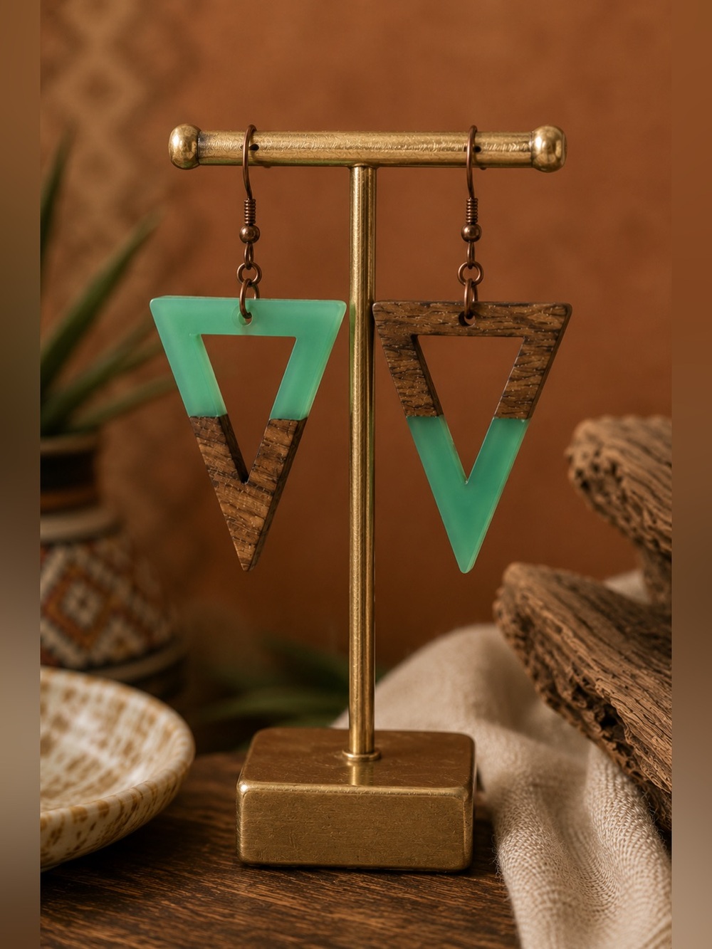 Green and Brown Geometric Earrings